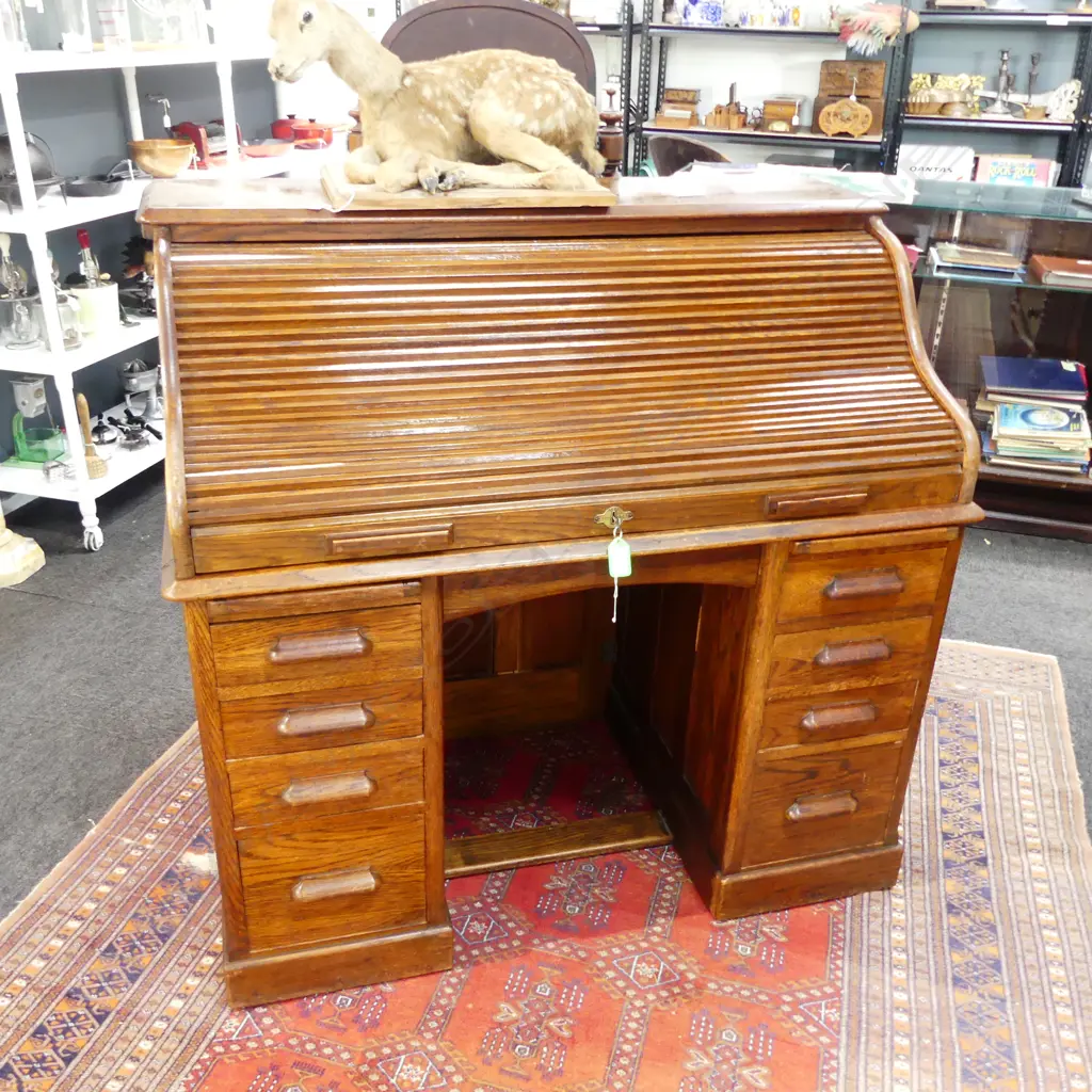 OAK ROLL TOP DESK 1210x680x1180mm Image 1++