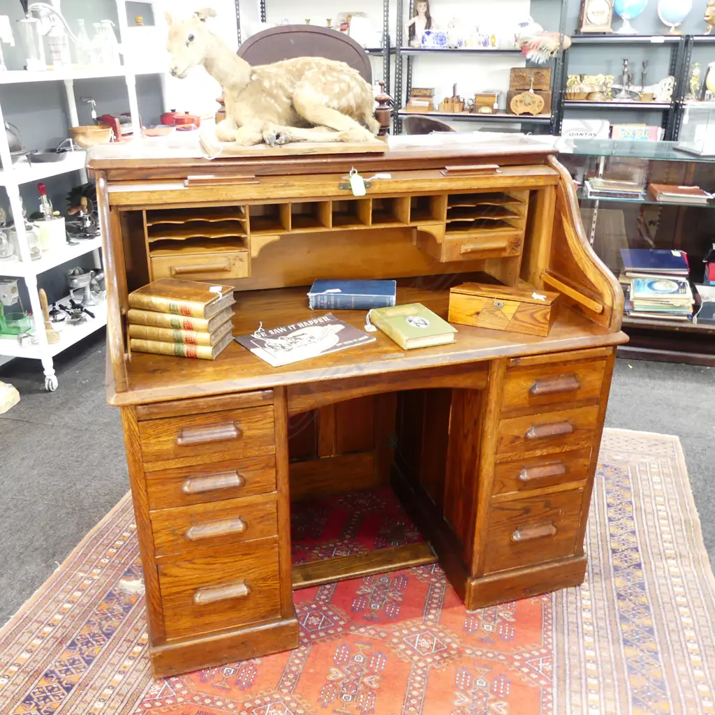 OAK ROLL TOP DESK 1210x680x1180mm Image 1++
