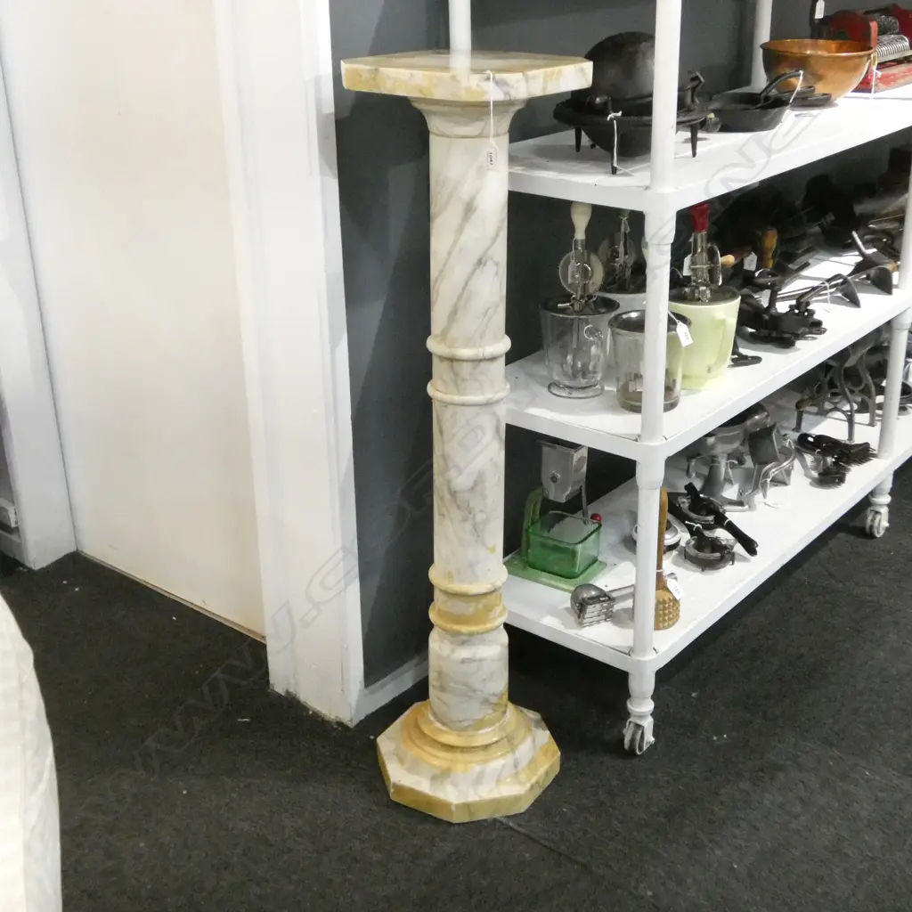 TURNED MARBLE SCETIONAL PEDESTAL COLUMN H.1120mm. minor faults + remains of old lacquer Image 1++