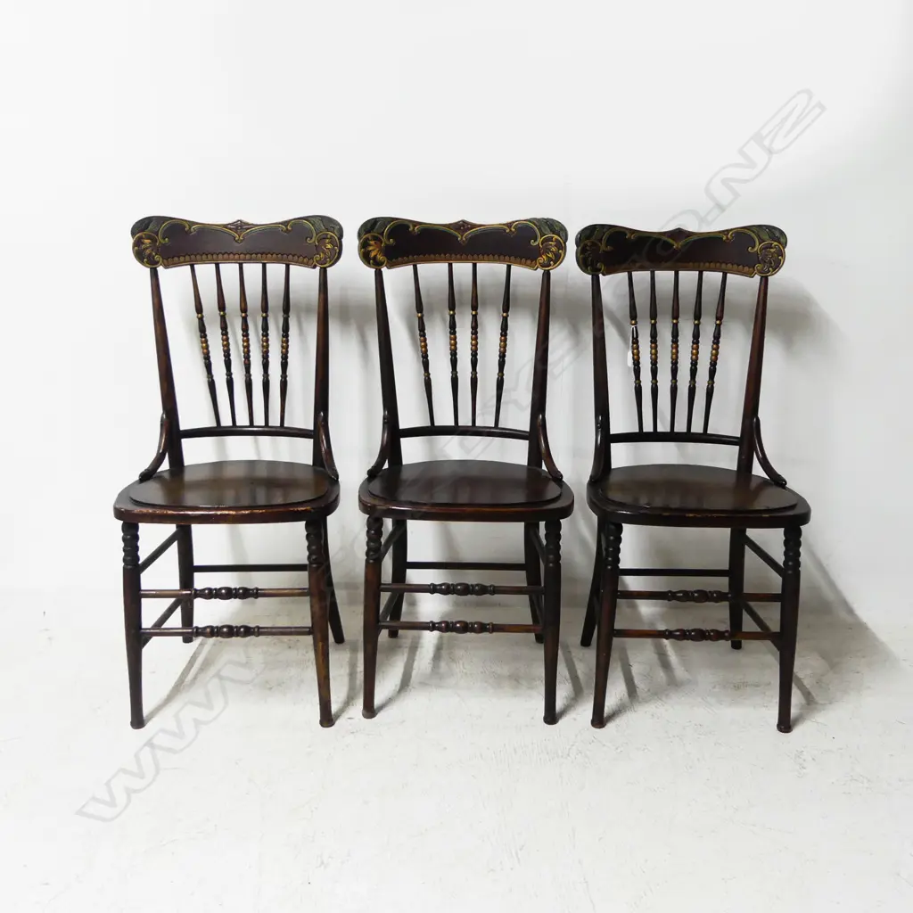 3 VINTAGE CARVED STICKBACK CHAIRS  Image 1++