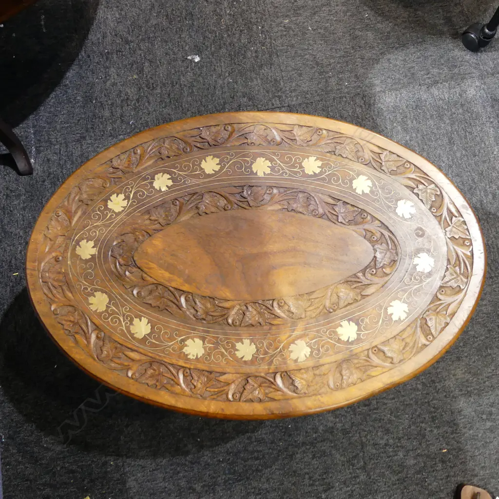 BRASS INLAY OVAL SIDE TABLE 600x480mm Image 1++
