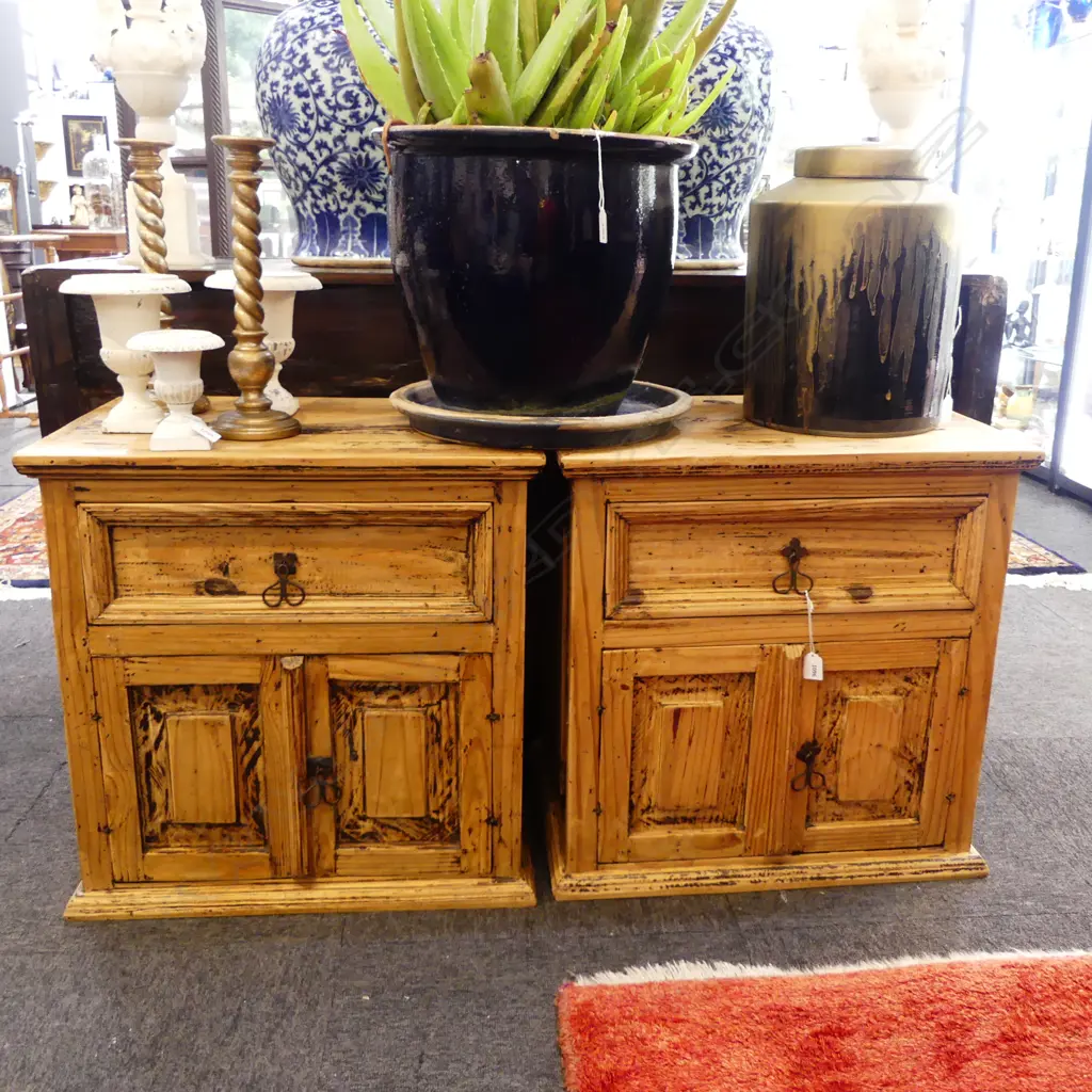 PR RUSTIC WOODEN BEDSIDE CABINETS 600x420x600mm Image 1++