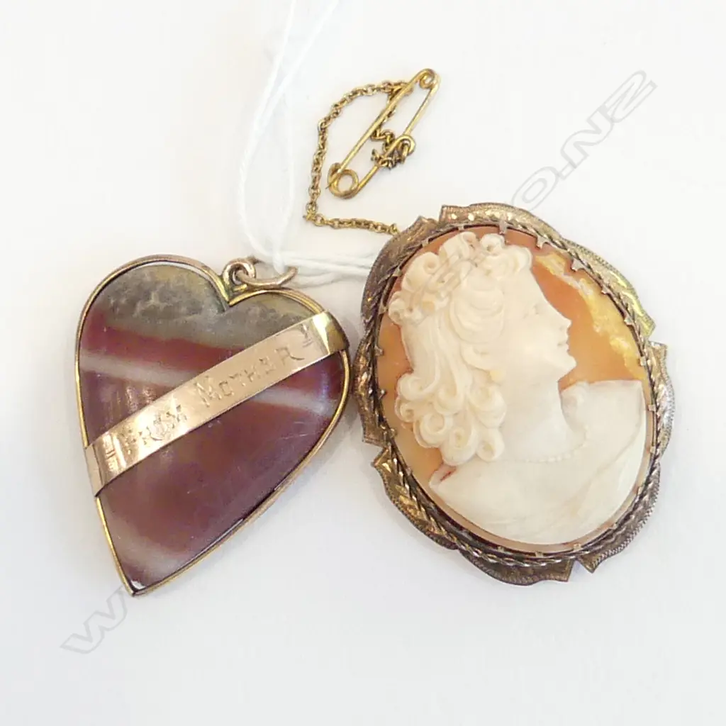 9CT CAMEO 40x35mm + 9CT AGATE HEART PENDANT Image 1++
