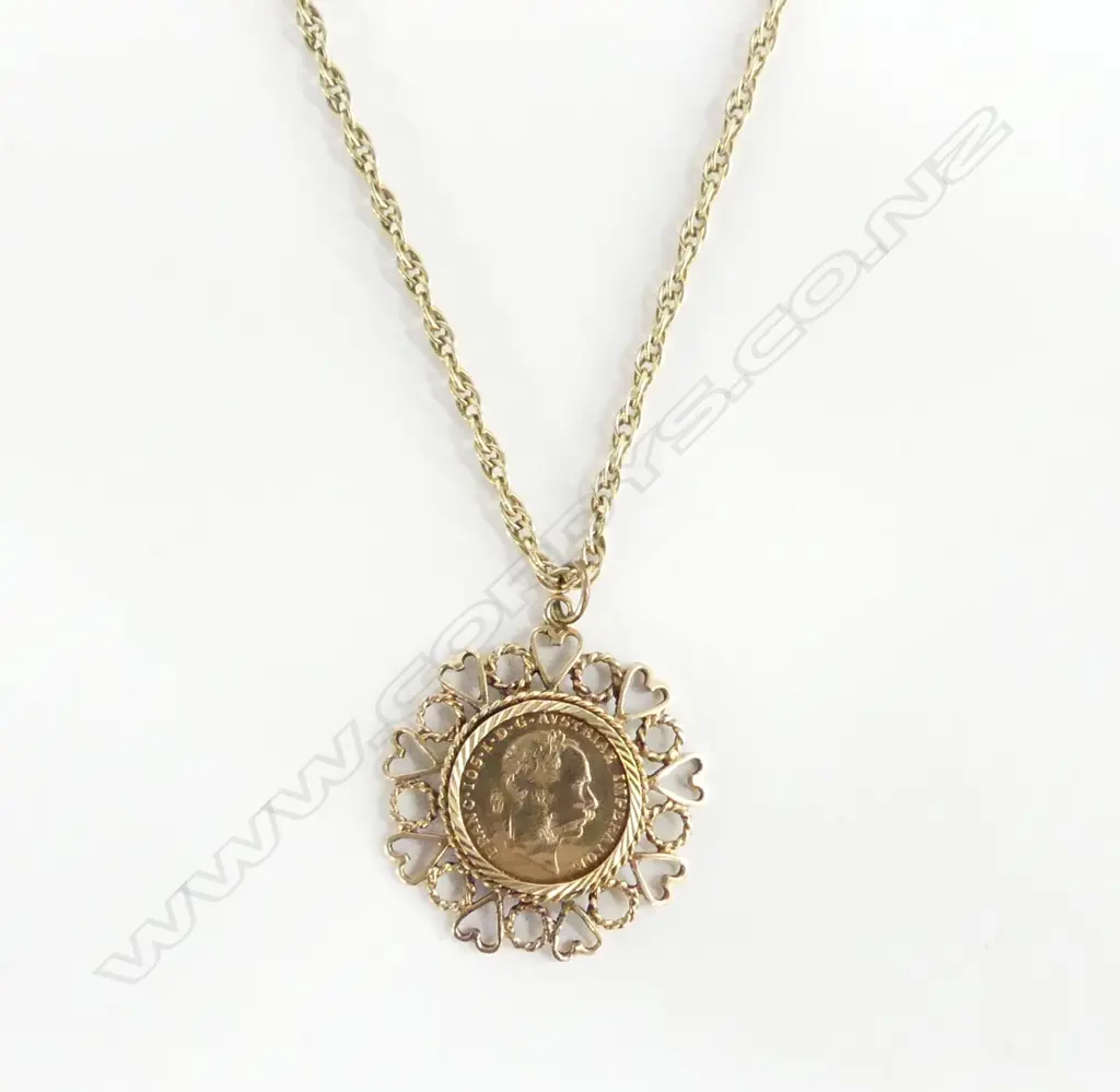 9CT YELLOW GOLD NECKLACE W 1925 FANTASY GOLD COIN PENDANT 20.58gms Image 1++