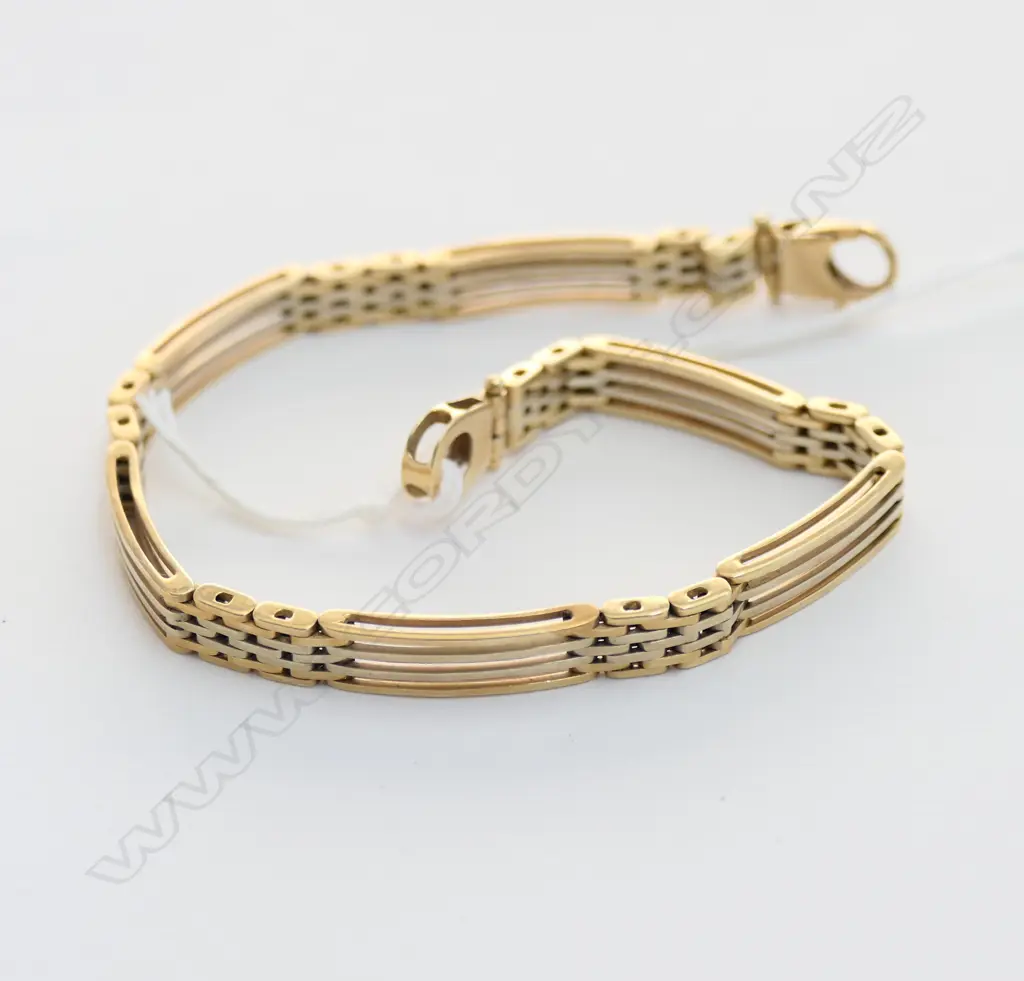 14ct GOLD GATE BRACELET 2 colour gold 21.35gms  22cm length Image 1++