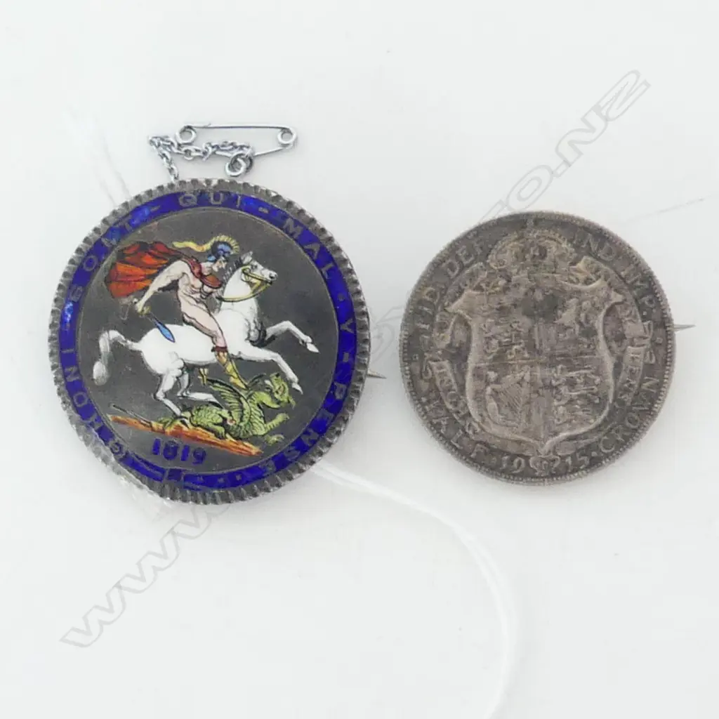 2 ANTIQUE COIN BROOCHES 42 GM 40mm dia Image 1++