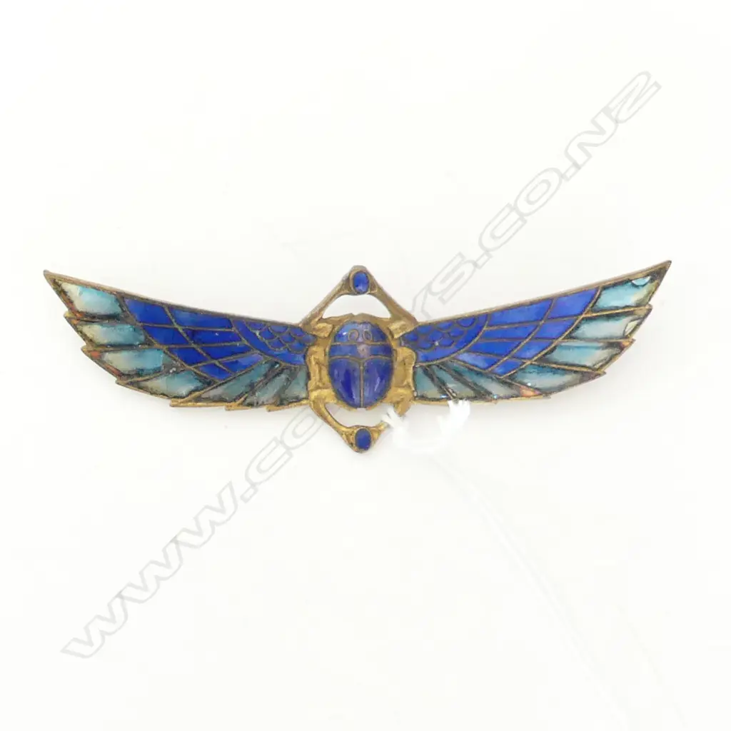 EARLY 20thC EGYPTIAN REVIVAL PLIQUE-A-JOUR SCARAB BROOCH W.90mm Image 1++
