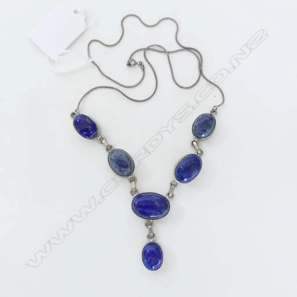 LAPIS LAZULI & ST SILVER NECKLACE, STAMPED Image 1++