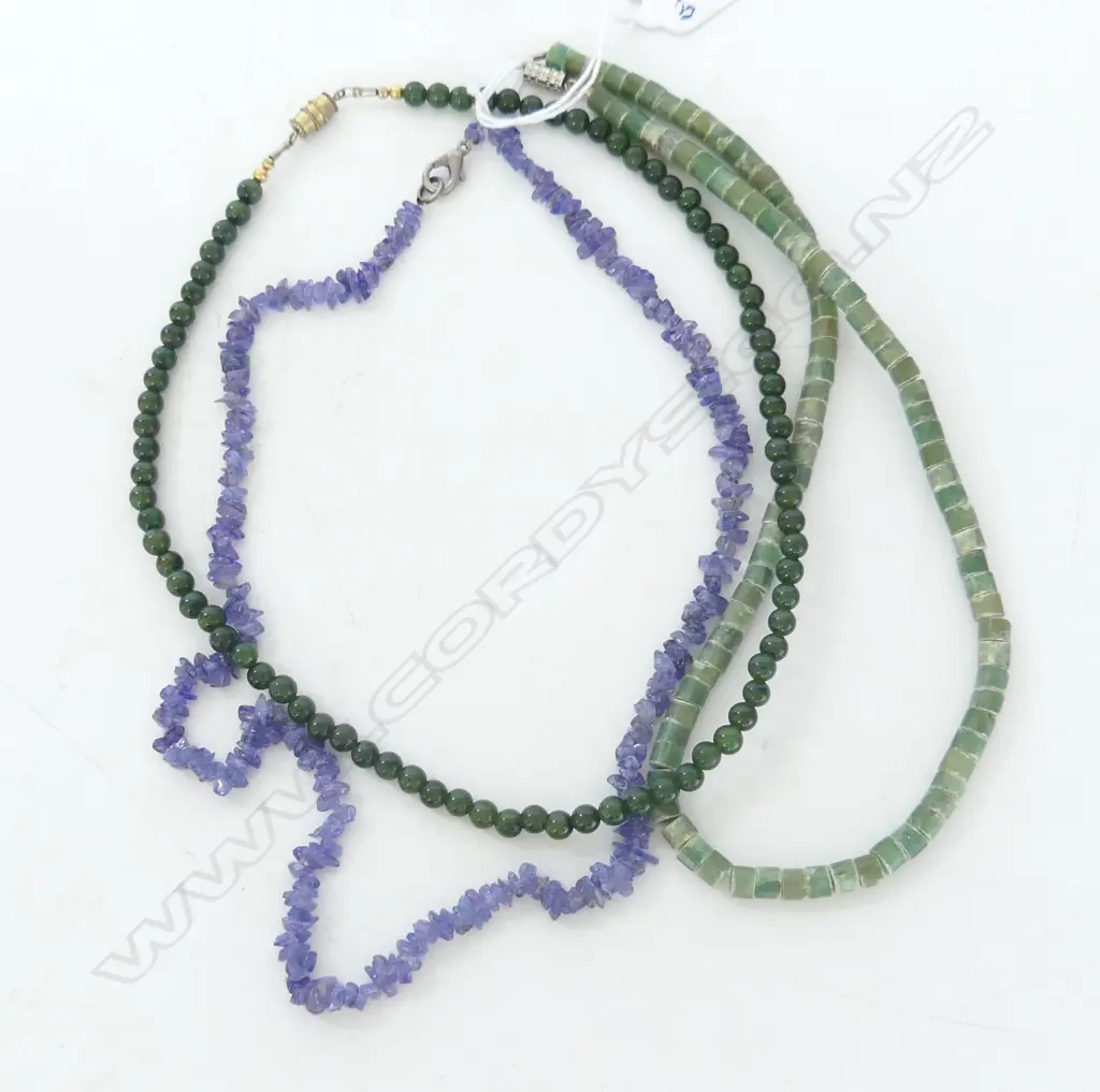 2 POUNAMU BEAD NECKLACES & 1 TANZANITE CHIP NECKLACE Image 1++