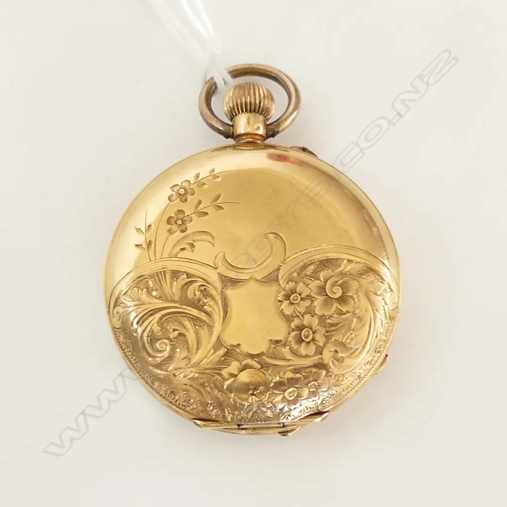 early 20thC 18CT FULL HUNTER LADIES POCKET WATCH engraved 37.7gm (includes movement) Image 1++