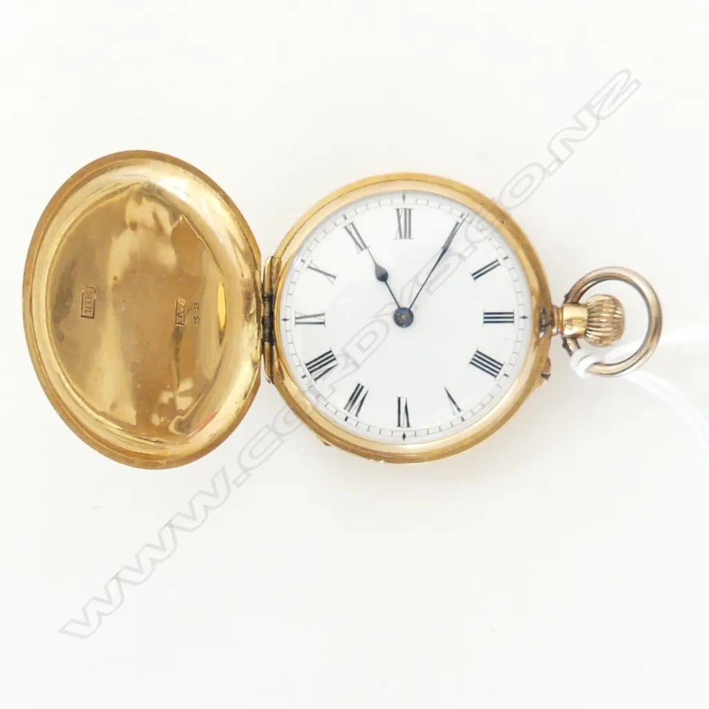 early 20thC 18CT FULL HUNTER LADIES POCKET WATCH engraved 37.7gm (includes movement) Image 1++
