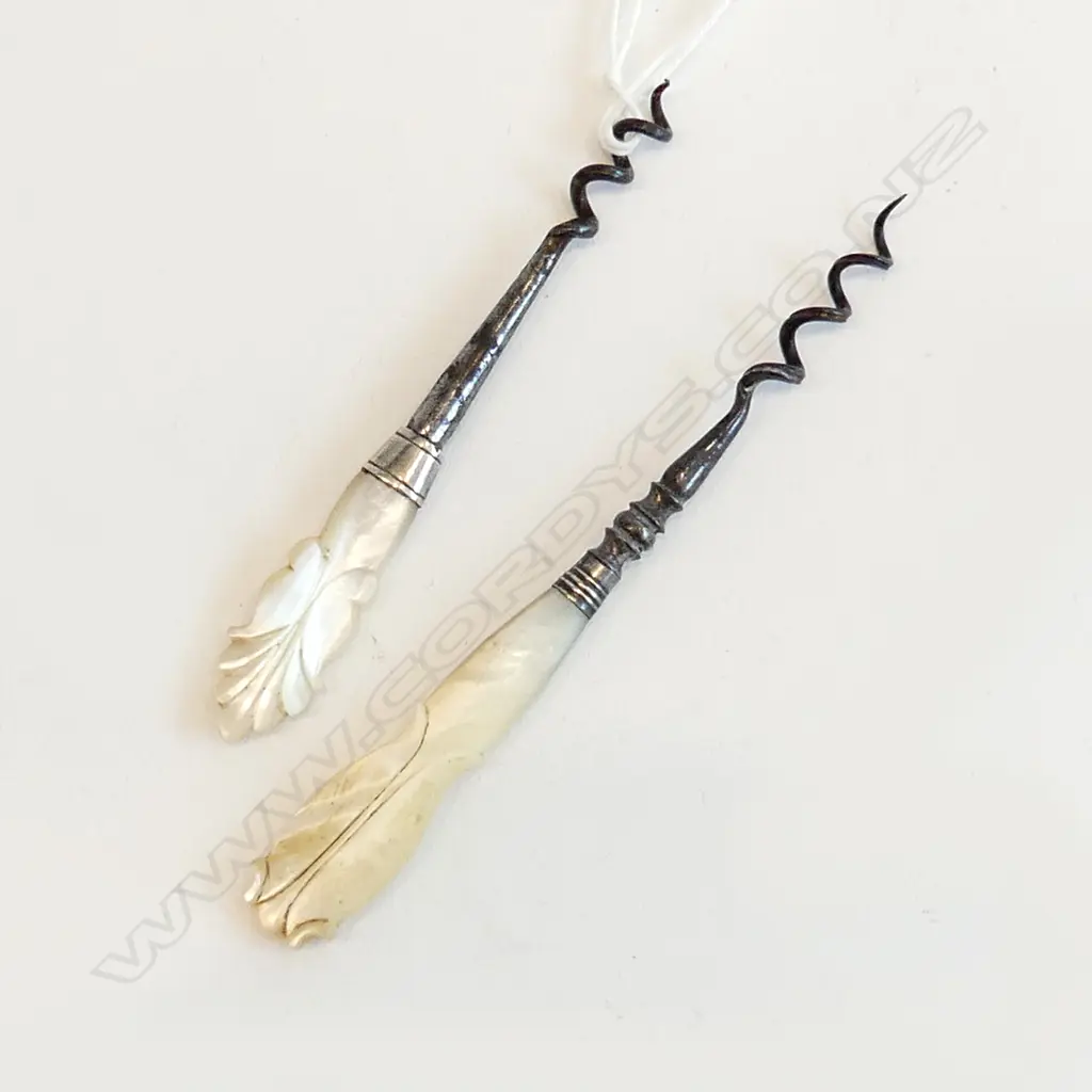 TWO ANTIQUE MOTHER OF PEARL PERFUME CORKSCREWS L.115MM & 95MM Image 1++