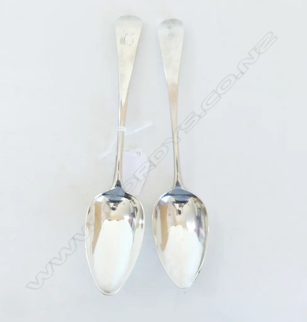 2 GEORGIAN STG SILVER TABLE SPOONS 1795, 1803 115 GM Image 1++