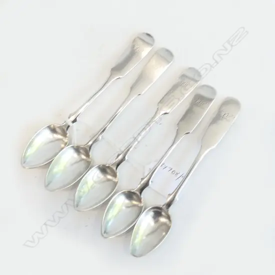 1853 RUSSIAN STERLING SILVER SET OF 5 LARGE FIDDLE TEASPOONS ASSAYERS: A.K ANDREY KEVOSKY, A.I. ALEXANDER FULD, IVAN AUD
