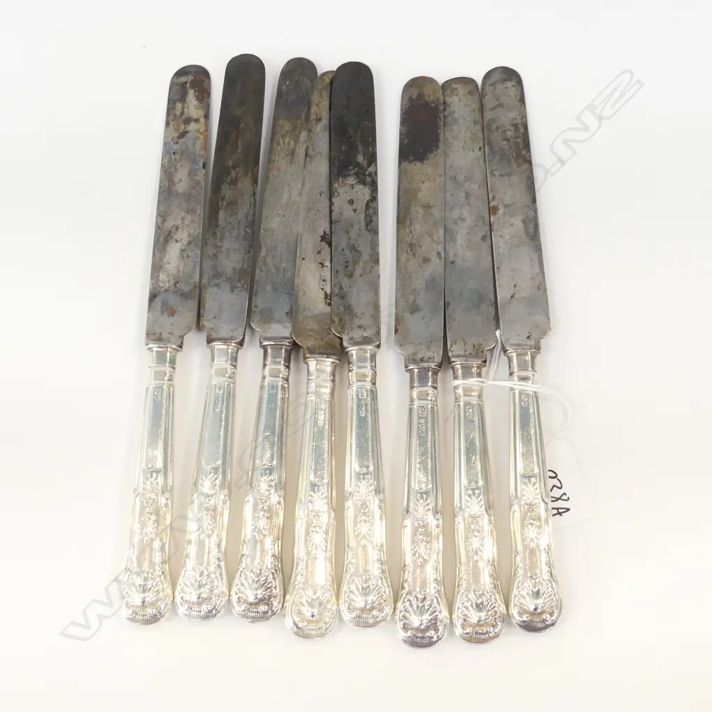 8 STG SILVER KNIVES, SHEFFIELD EARLY 20thC L.225mm Image 1++
