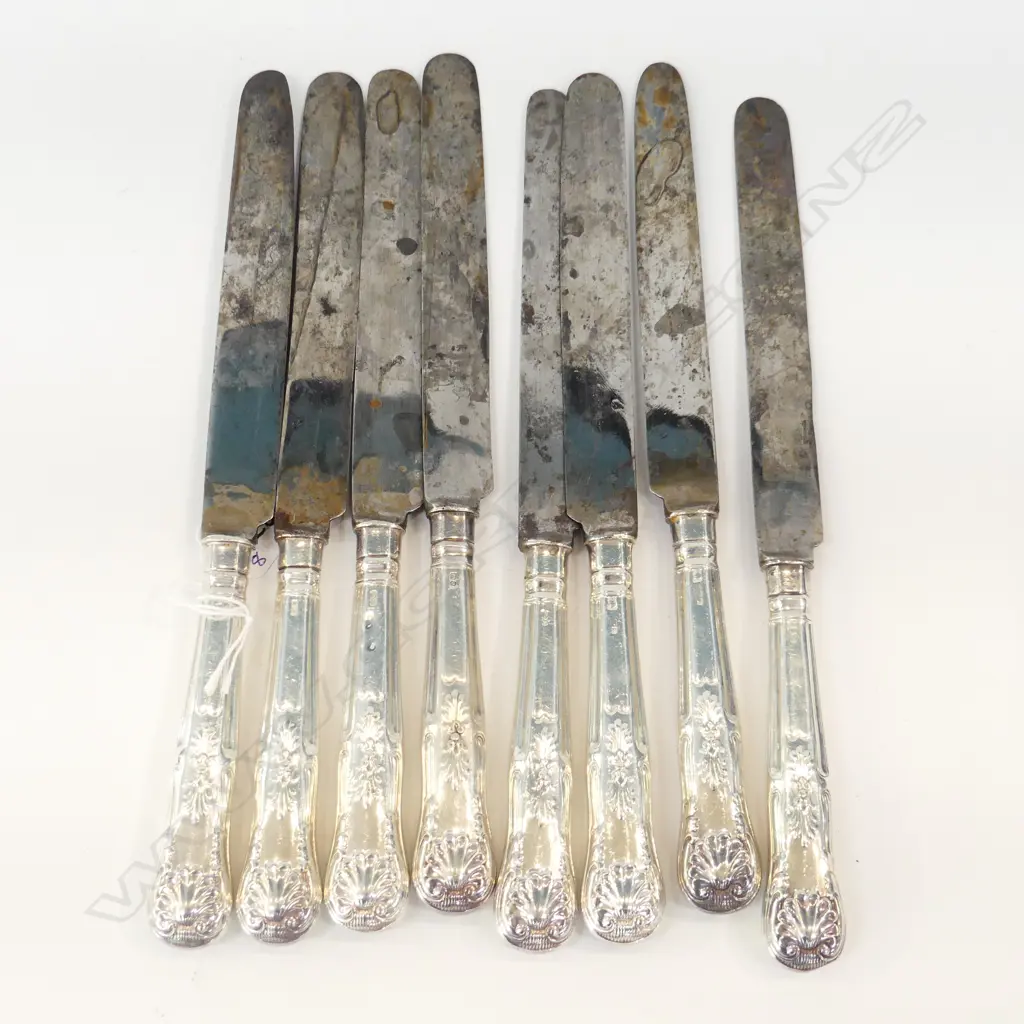 8 STG SILVER KNIVES, SHEFFIELD EARLY 20thC L.270mm Image 1++