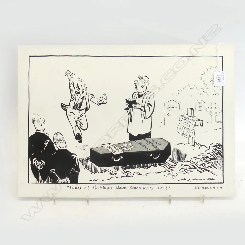 ORIGINAL MINHINNICK NZ HERALD CARTOON 16.7.75 335x480mm  Image 1++
