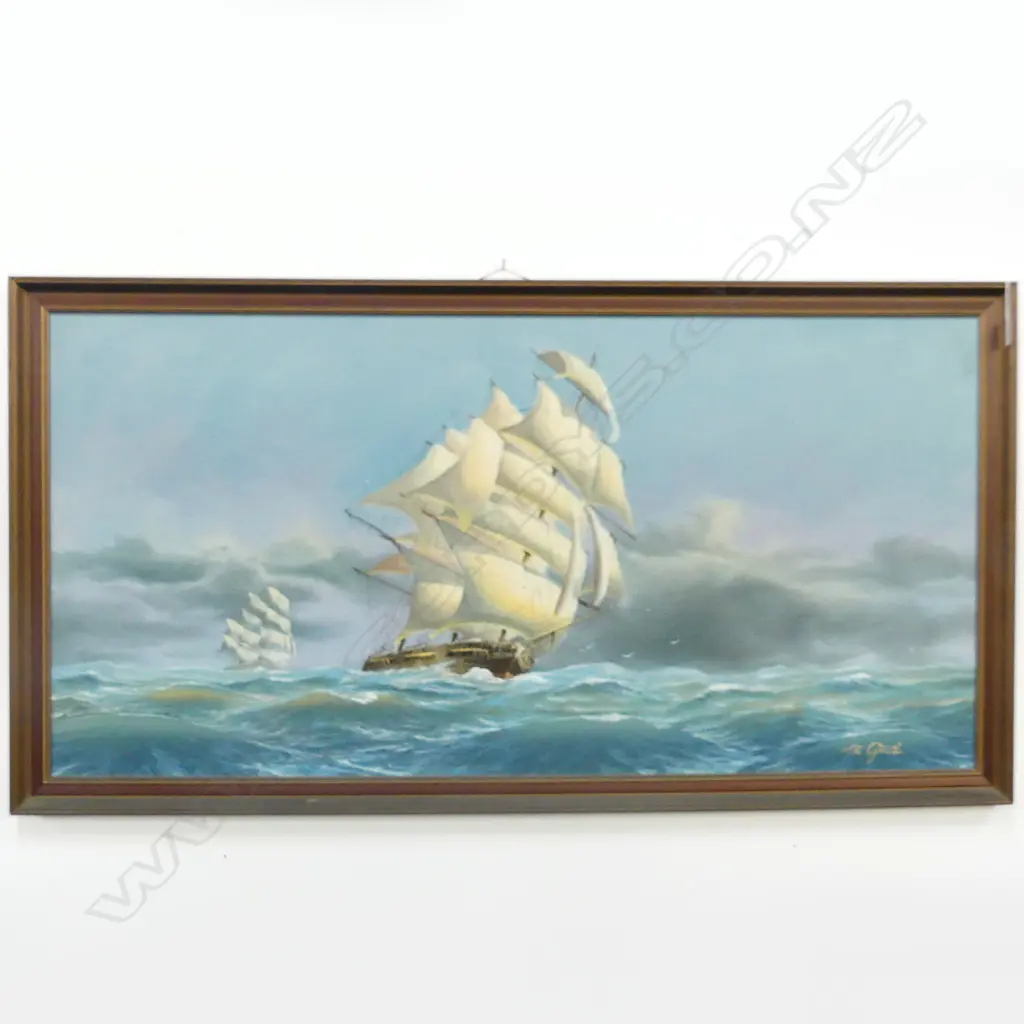 LG SIGNED OIL ON BOARD, SAIL BOAT, 590x1200mm Image 1++