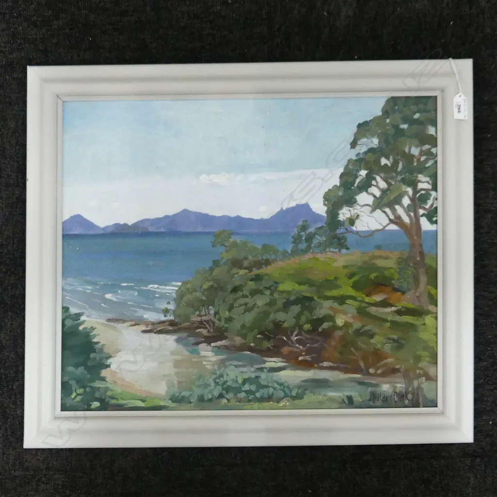 HILARY CLARK, OCEAN LANDSCAPE, OIL ON BOARD 435x525mm Image 1++