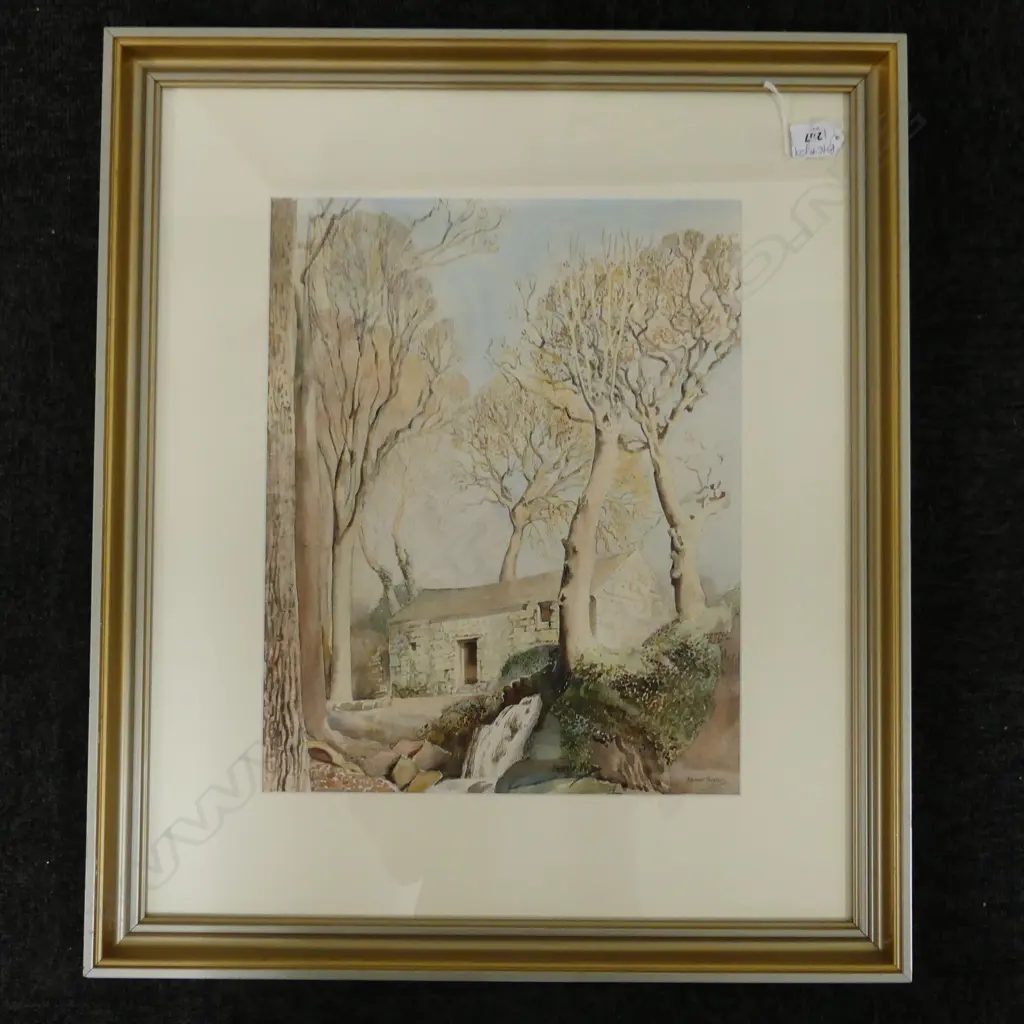 ELEANOR HUGHES, LANDSCAPE w. STONE COTTAGE, WC, 410x330mm Image 1++
