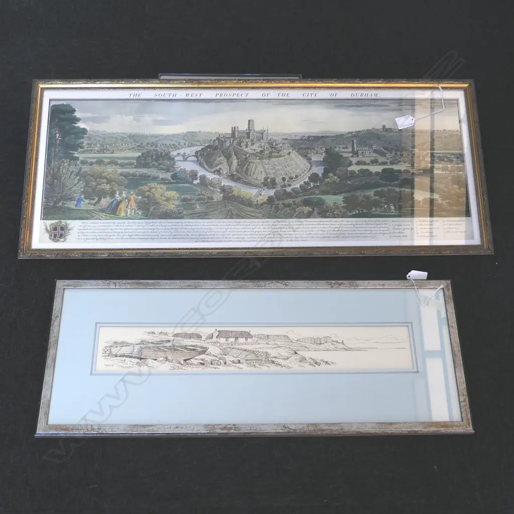 2 ARTWORKS: BILL LAWRENCE 'NORTH SKYE SCENE' SKETCH 1999 80x530mm, PROSPECT OF DURHAM 320x815mm Image 1++