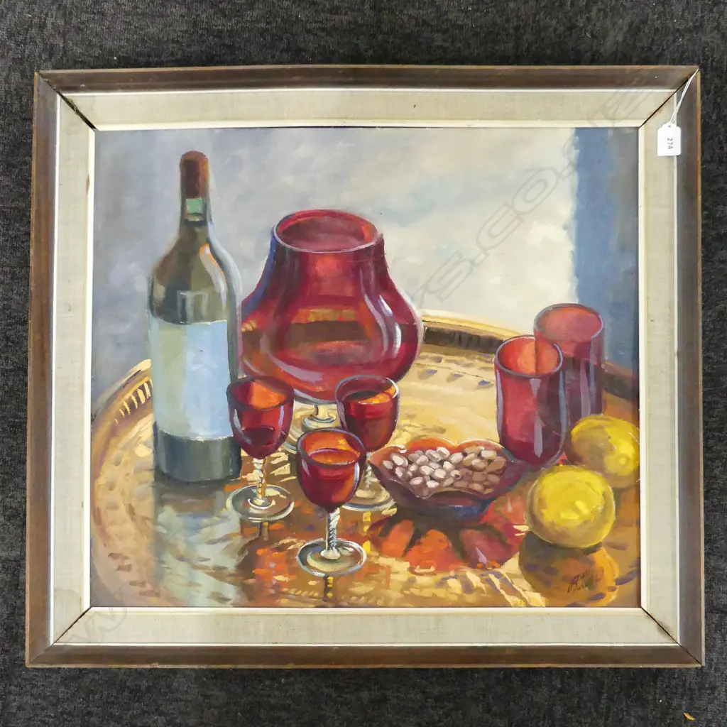 SIGNED STILL LIFE OIL ON BOARD - FRAME FAULTED 525x600mm Image 1++
