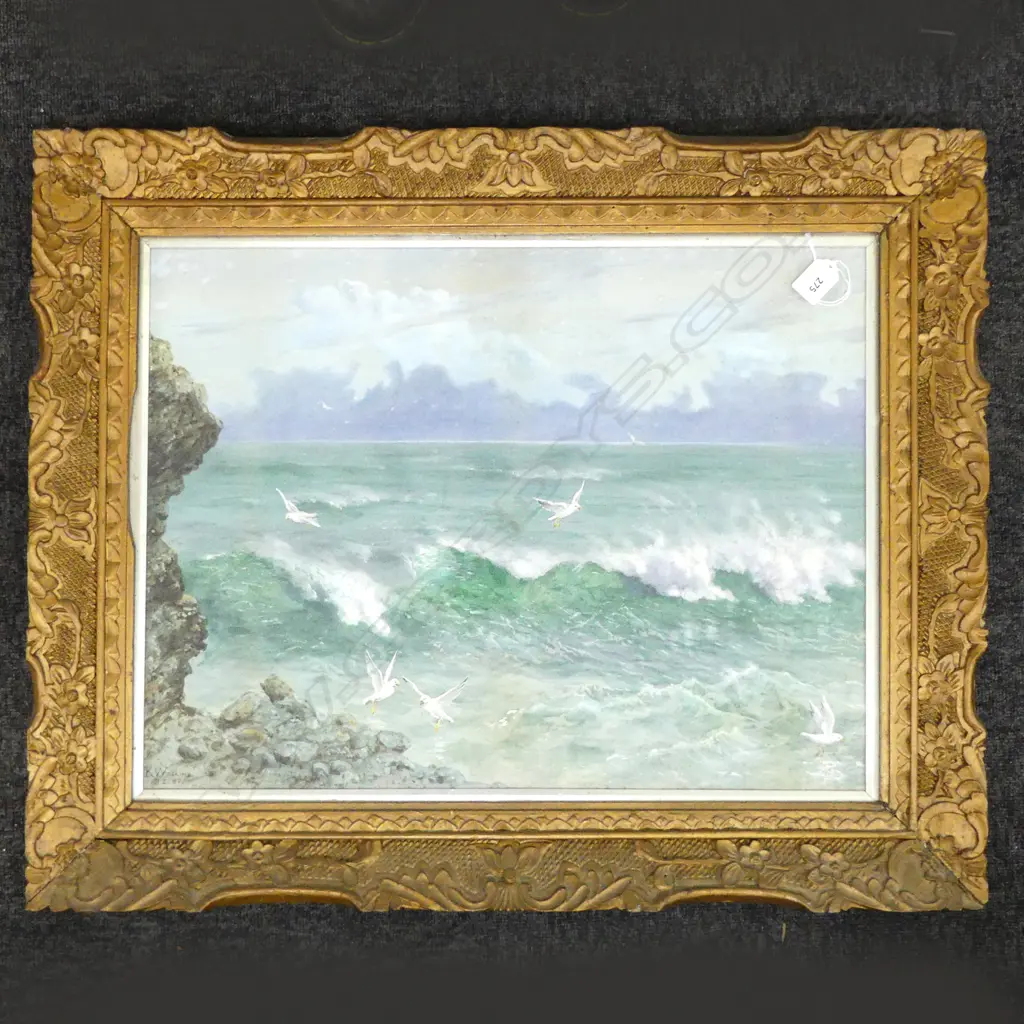 K. WATKINS, OCEAN WATERCOLOUR 1887, GILT FRAME 430x570mm Image 1++
