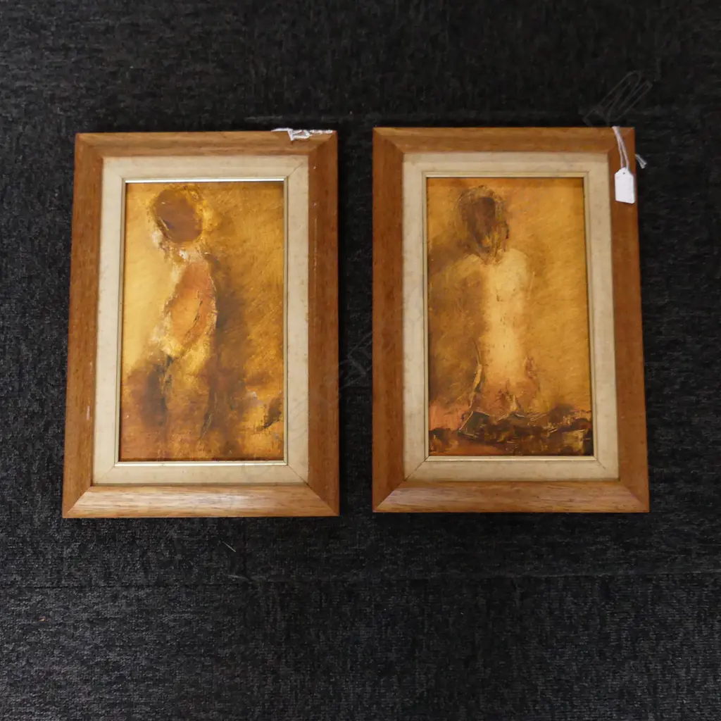 2 MARGARET WOOLLEY NUDE ACRYLICS ORIGINAL LABEL ON REVERSE. H.293 X 165mm Image 1++