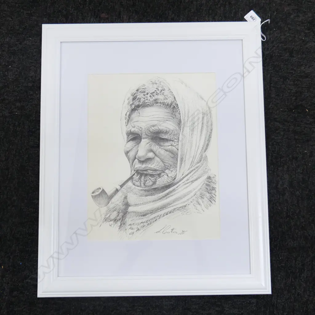 LEN CUTTEN PRINT, MAORI WOMAN w. PIPE, LTD. ED. 21/100 345x270mm Image 1++