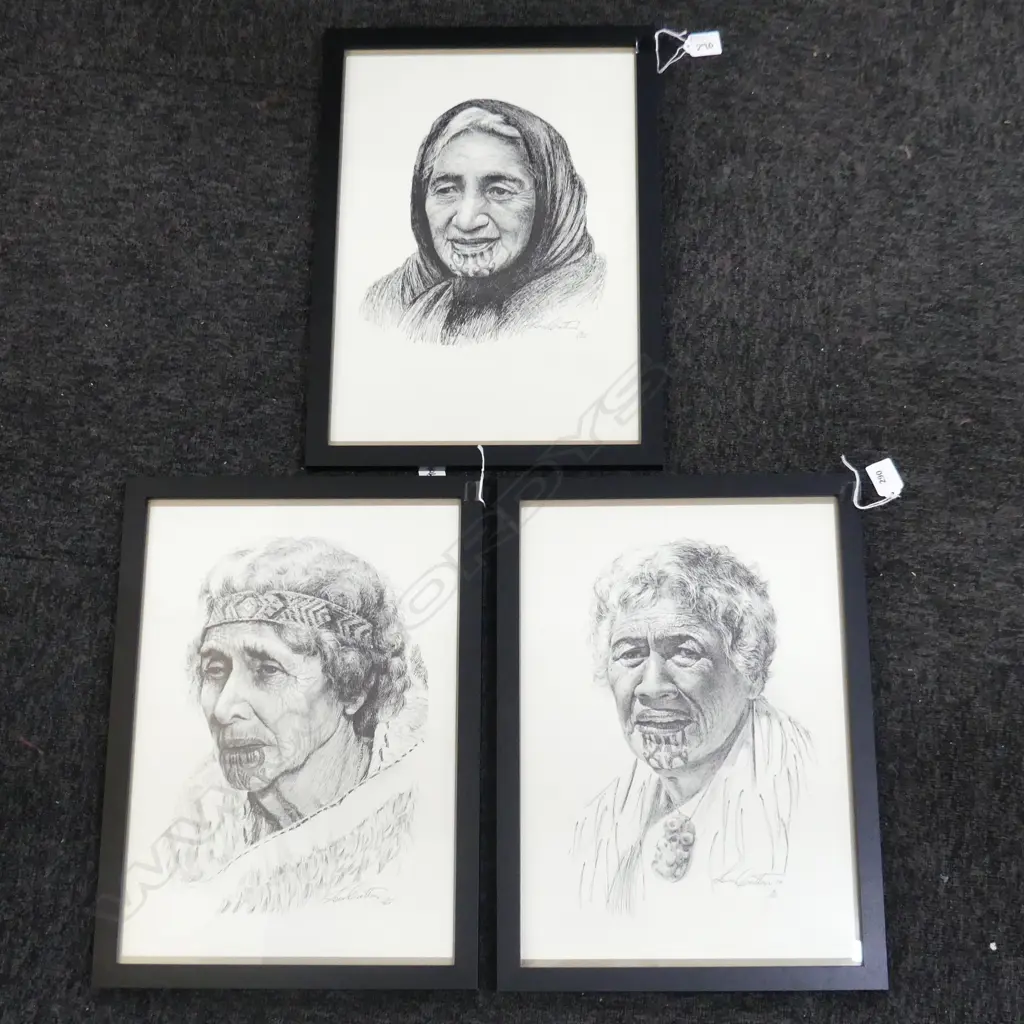 3 LEN CUTTEN PRINTS, MAORI WOMEN, LTD. ED. OF 100 395x280mm Image 1++