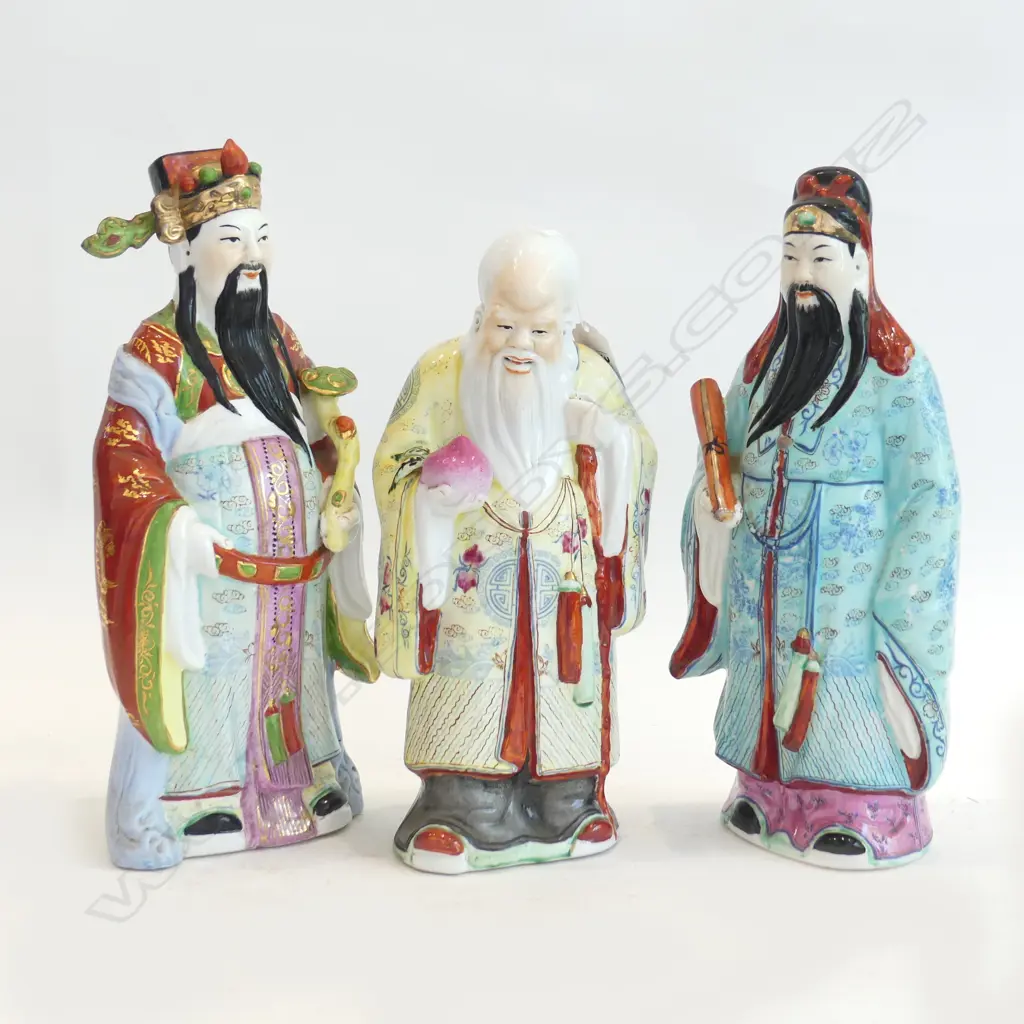 3 CHINESE SCHOLAR / WISEMEN FIGURES H.320mm Image 1++