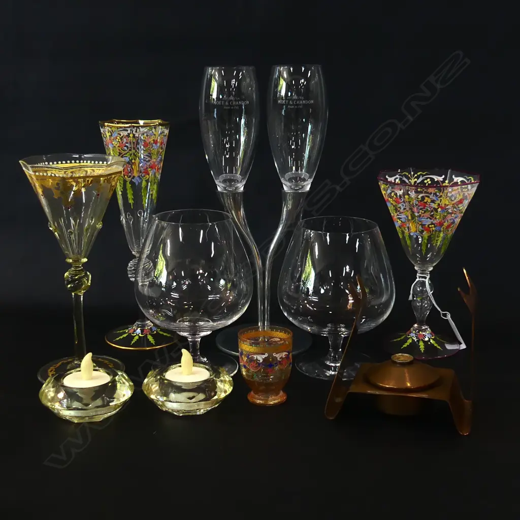 4 VENETIAN GLASSES, PR BRANDY BALLOONS, PR TEA LIGHTS + ANOTHER IN COPPER, MOET DOUBLE GLASS Image 1++
