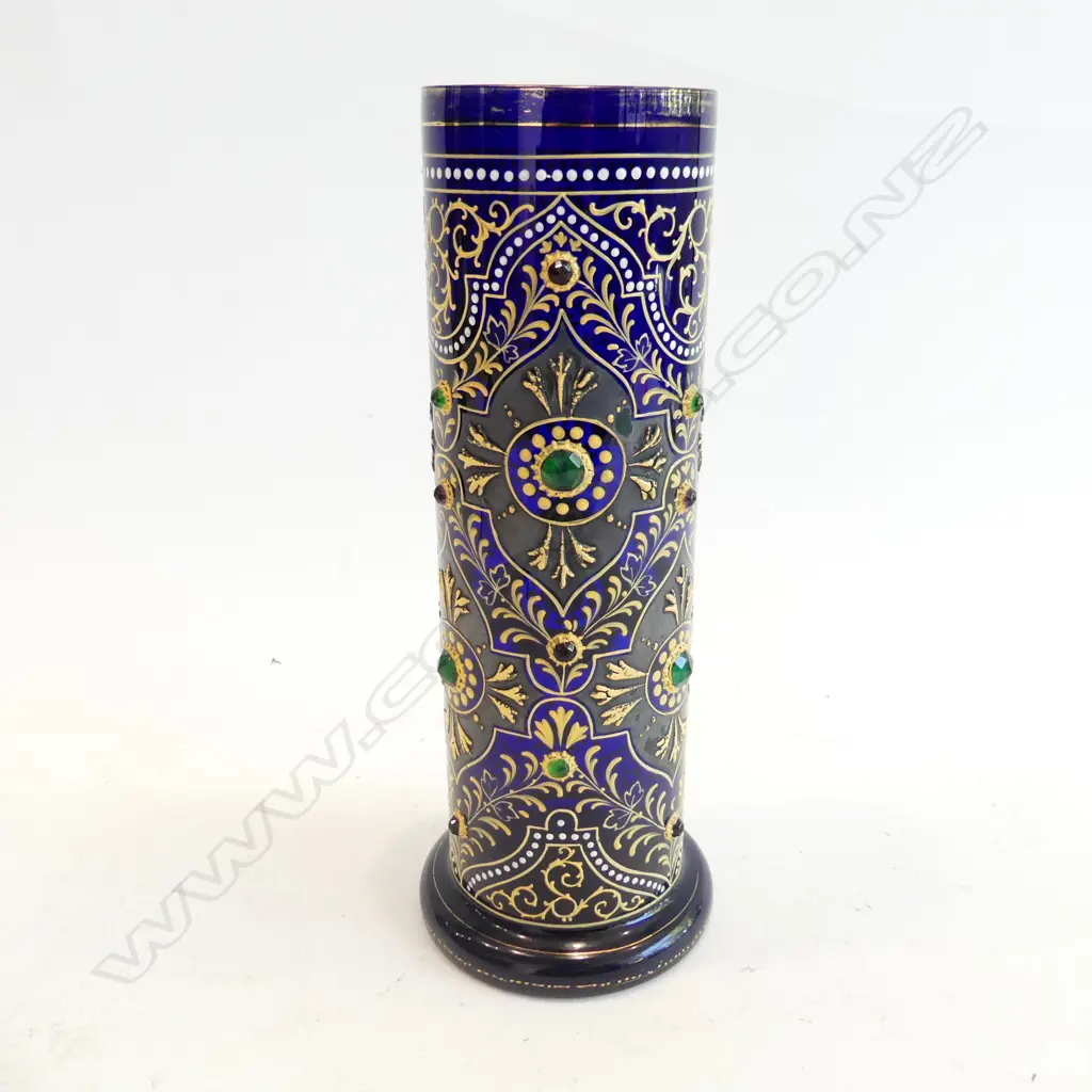 VINTAGE BLUE GLASS CYLINDER VASE H.260mm Image 1++
