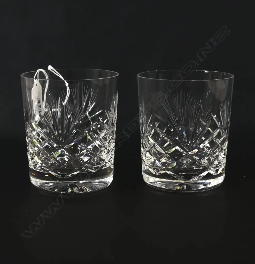PAIR OF QUALITY CUT CRYSTAL WHISKY GLASSES – DOUBLE OLD FASHIONED H.95MM Image 1++