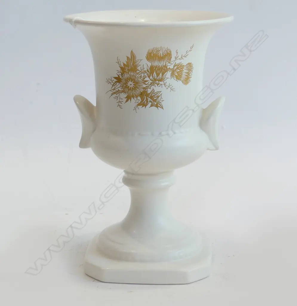WHITE CROWN LYNN VASE #665 w. GOLD DECAL H.205mm Image 1++