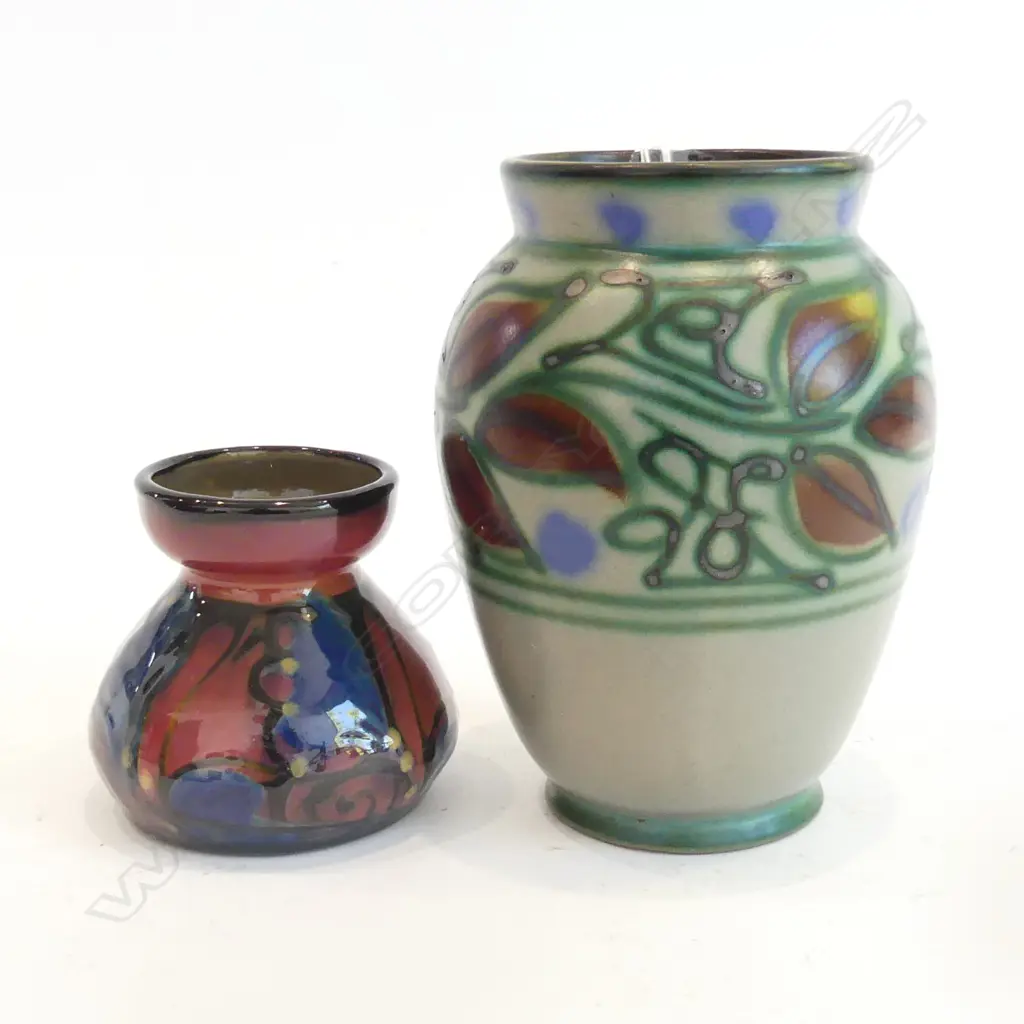 VINTAGE SWEDISH 'UPSSALA EKEBY' VASE, ART DECO FLORAL PATTERNS, H.170mm & SML DANISH ART DECO DANIKO VASE, H.95mm Image 1++