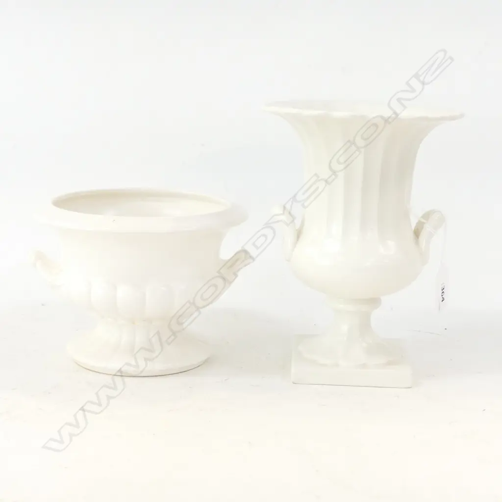 2 WHITE VASES: CROWN LYNN #613 165mm dia, BESWICK H.200mm Image 1++