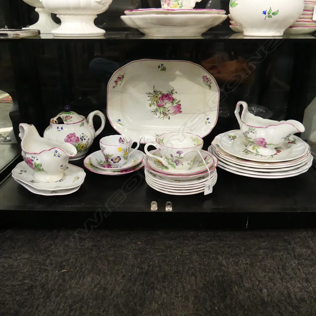 25 PC COLLECTION ENGLISH SPODE & COPELAND w ROSE MOTIF, (1 gravy boat, teapot & serving plate damaged)  Image 1++