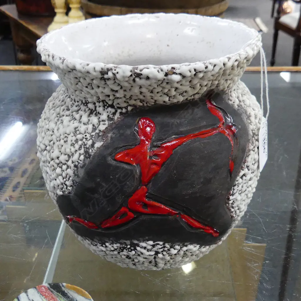 MID CENTURY FRENCH VALLAURIS, FROTHY 'ECUME DE MER' SEA FOAM w RED ARCHER. H.170mm Image 1++