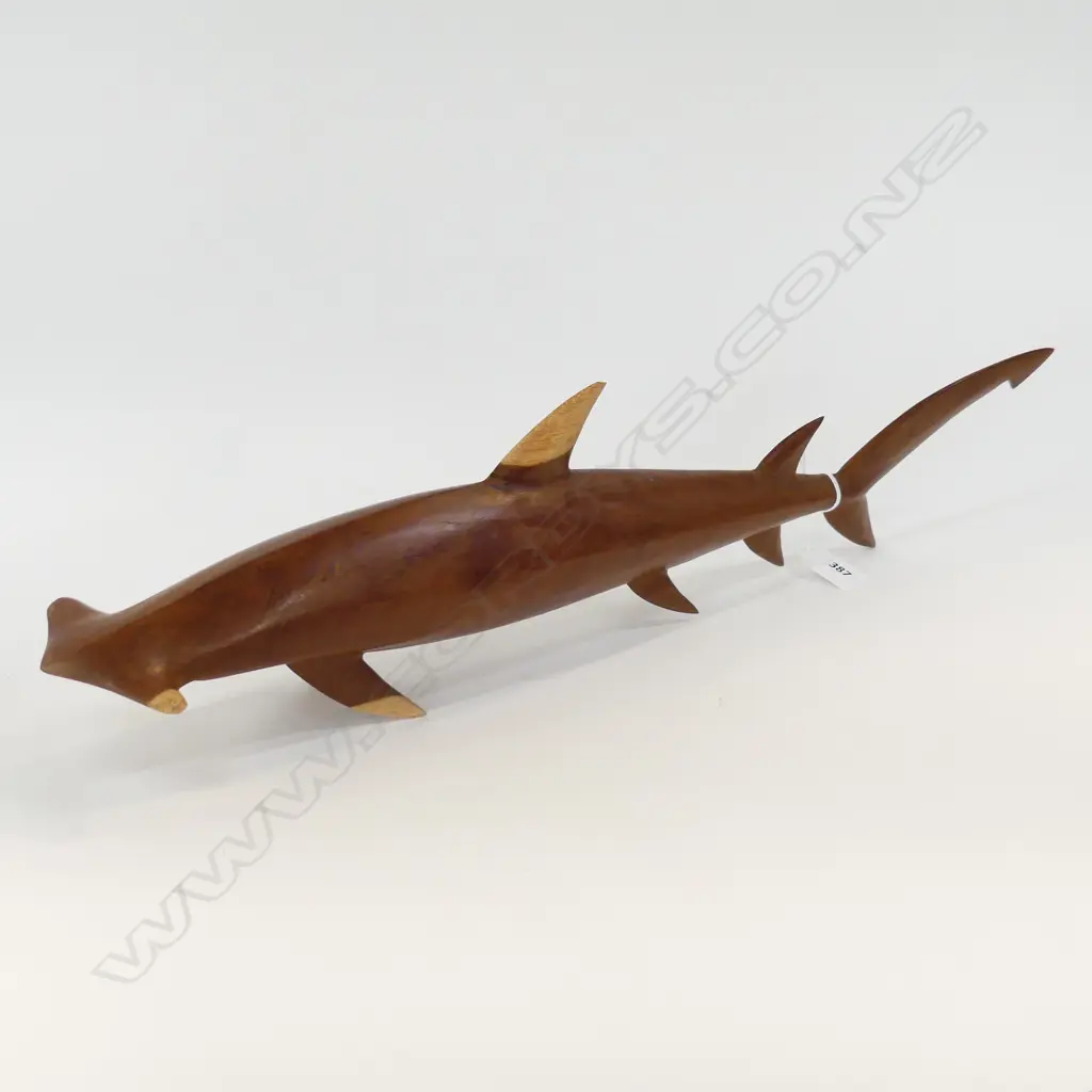 PITCAIRN? CARVED WOODEN HAMMERHEAD SHARK L.615mm Image 1++