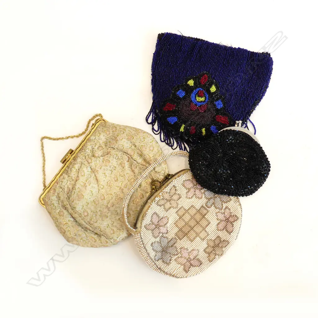 FOUR VINTAGE EVENING PURSES – TWO BEADED, ONE SEQUINNED AND ONE LUREX FABRIC BY C.F. READING OF LONDON Image 1++