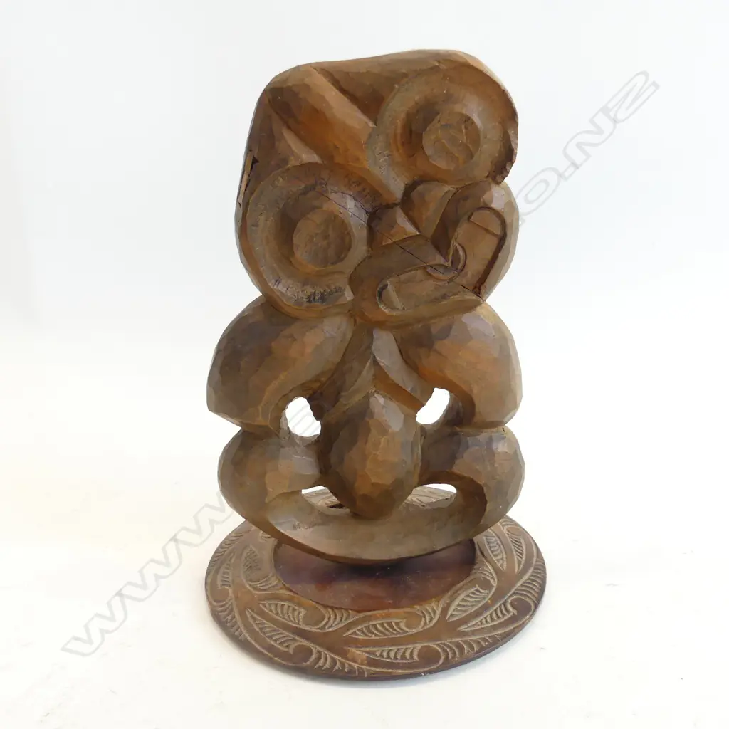 FOLK ART CARVED HEI TIKI ON STAND H 260 MM Image 1++