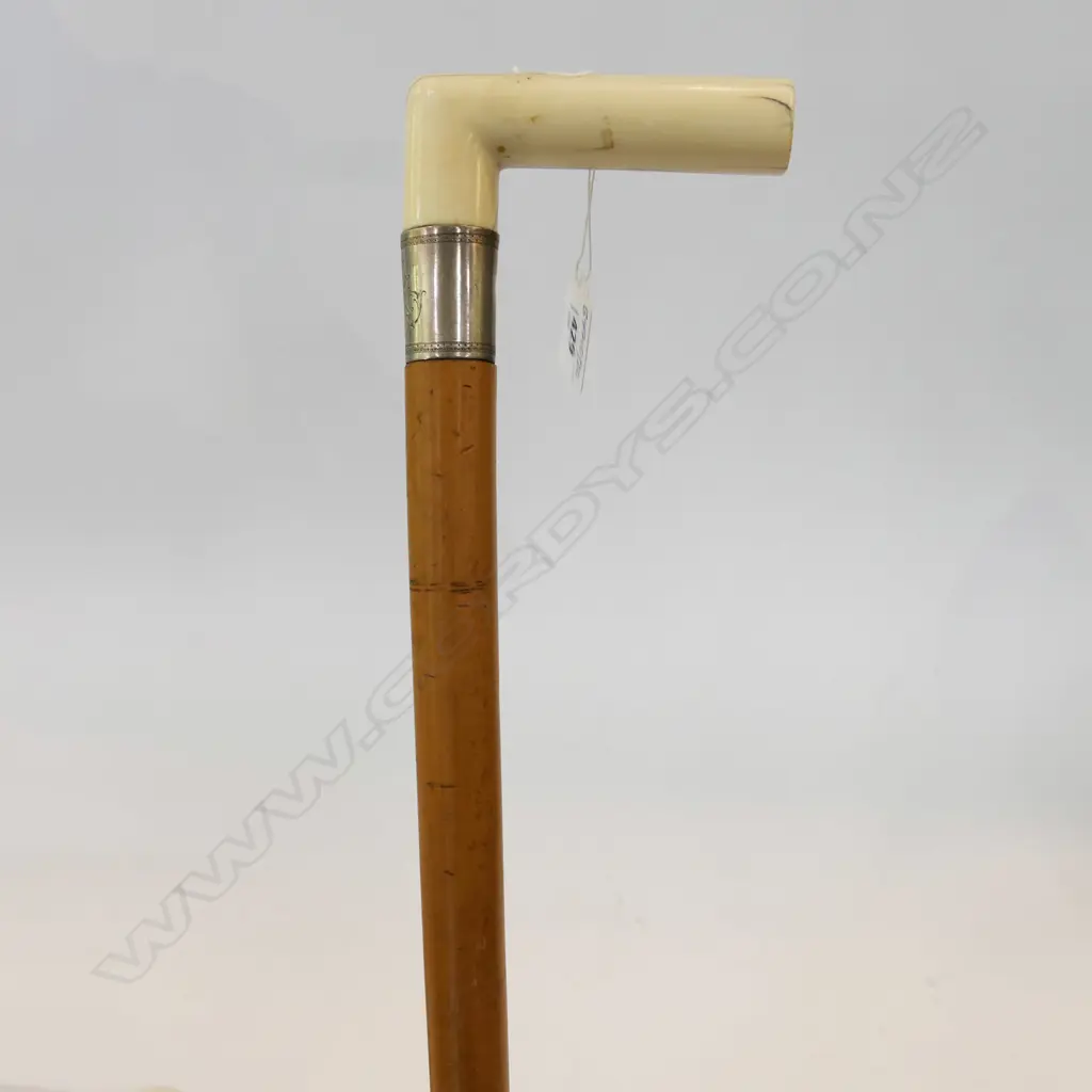 VINTAGE WALKING STICK WITH IVORY HANDLE H 900 MM Image 1++