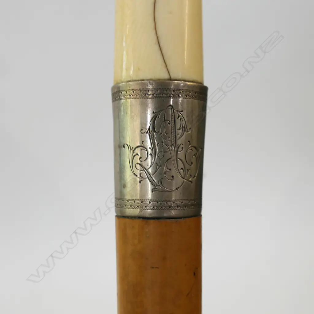VINTAGE WALKING STICK WITH IVORY HANDLE H 900 MM Image 1++