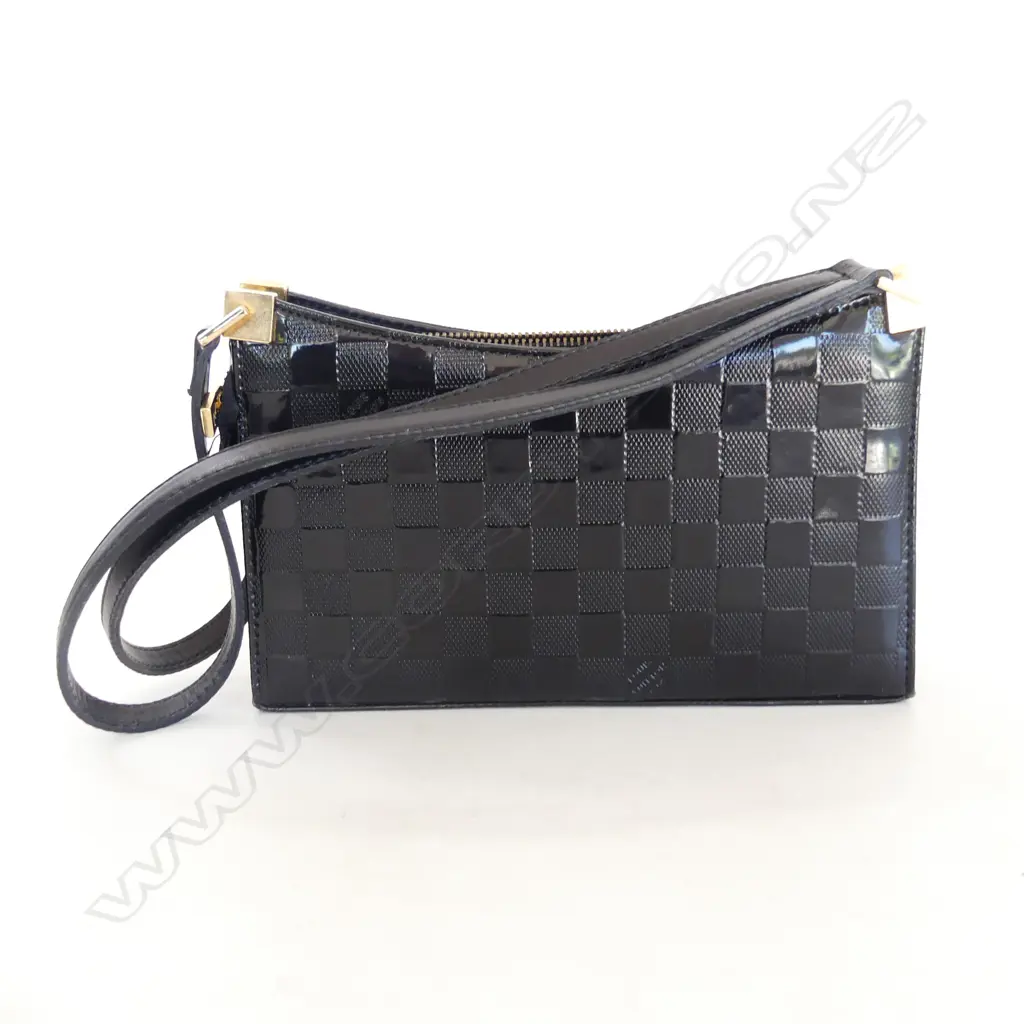 BLACK PATENT & GOLD FAUX LOUIS VUITON STYLE OVER SHOULDER BAG Image 1++