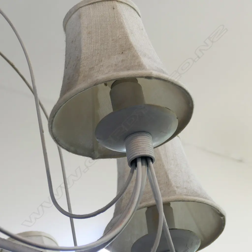 LG 8 ARM WHITE METAL CHANDELIER w. LINEN SHADES  800mm dia H.650mm Image 1++
