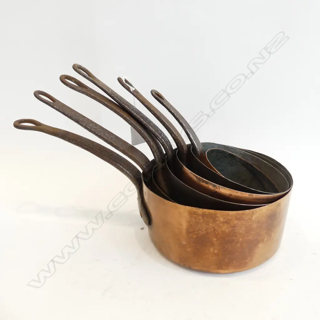 SET OF 6 HEAVY FRENCH COPPER POTS L 390 MM Image 1++