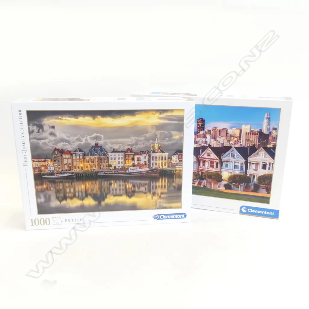 TWO CLEMENTONI HIGH QUALITY 1000PC JIGSAW PUZZLES COMPLETE, MADE IN ITALY, ALMOST NEW, NETHERLANDS & SAN FRANCISCO   Image 1++
