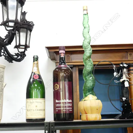 3 LARGE WINE BOTTLES: MOET, ROCCA DELLE MACIE, PRINCIPE CHIANTI H.850mm