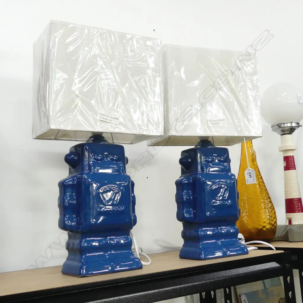 PR BLUE CERAMIC ROBOT LAMPS - AS NEW H.465mm Image 1++